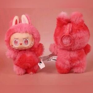 POP MART LABUBU Authentic Big into Energy “Love” Pink Plush Keychain NIB V-Day!